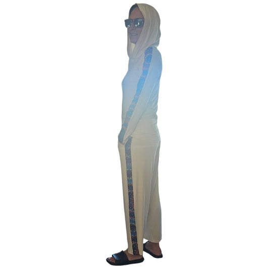 Bamboo/Modal Mandala Martial Arts Style Stripe Pants - Ivory White (Sizes XS-3XL) - YOGAZ