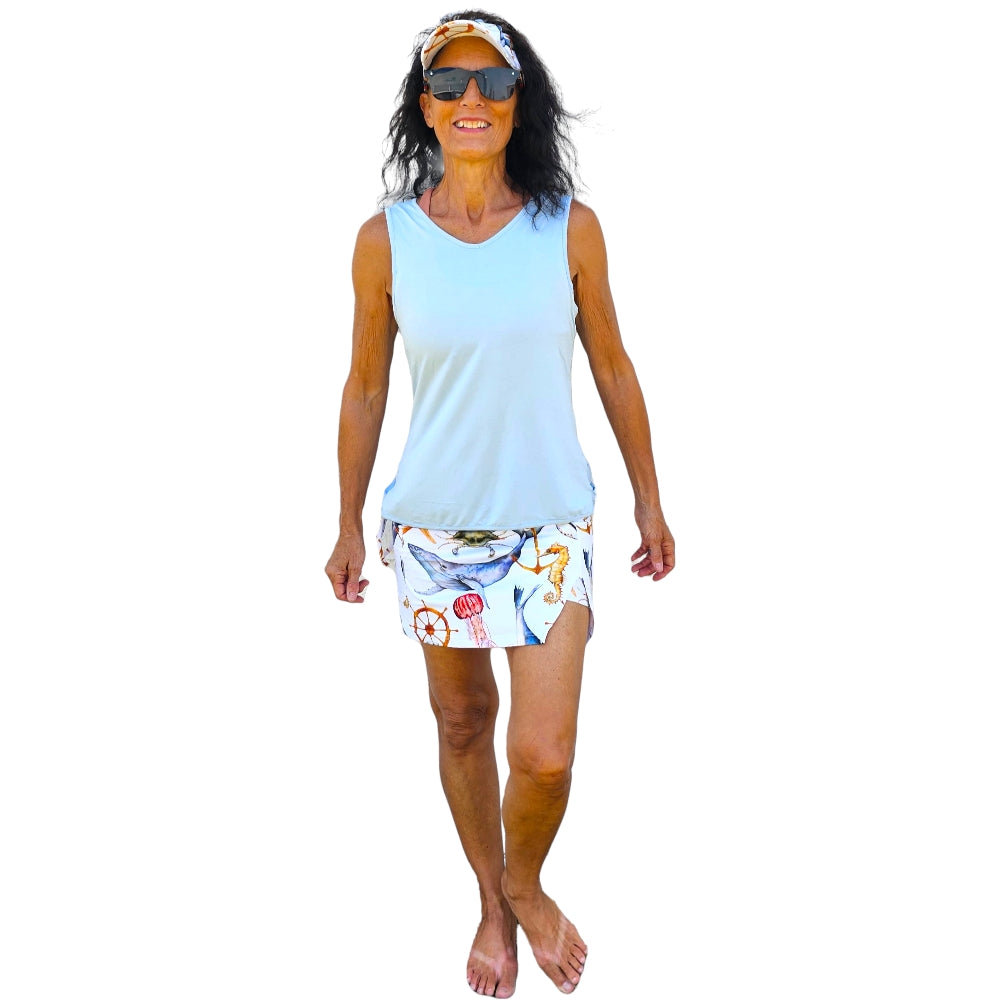 YOGAZ Nautical Skort Ocean Life Print with matching sun visor available Sizes Extra Extra Small to XXL - YOGAZ