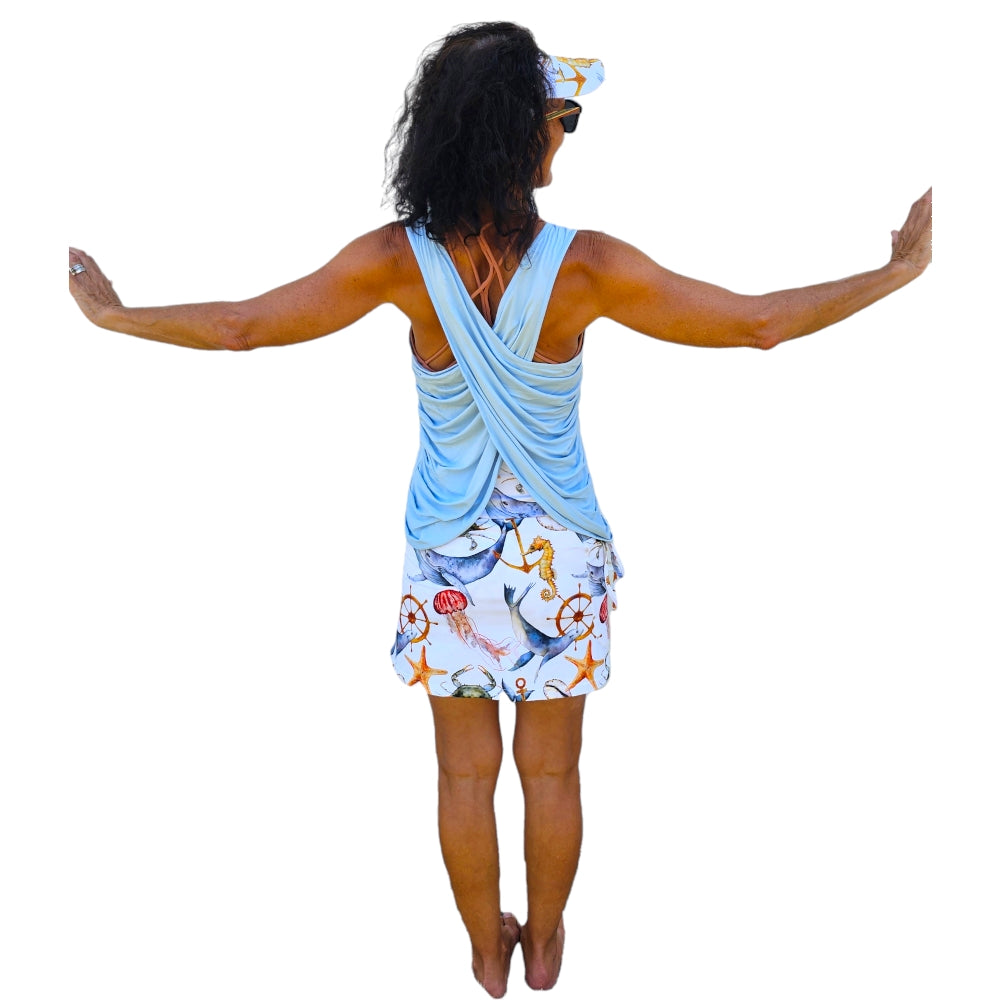 YOGAZ Nautical Skort Ocean Life Print with matching sun visor available Sizes Extra Extra Small to XXL - YOGAZ