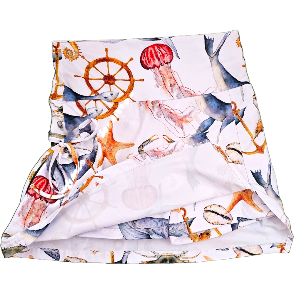 YOGAZ Nautical Skort Ocean Life Print with matching sun visor available Sizes Extra Extra Small to XXL - YOGAZ