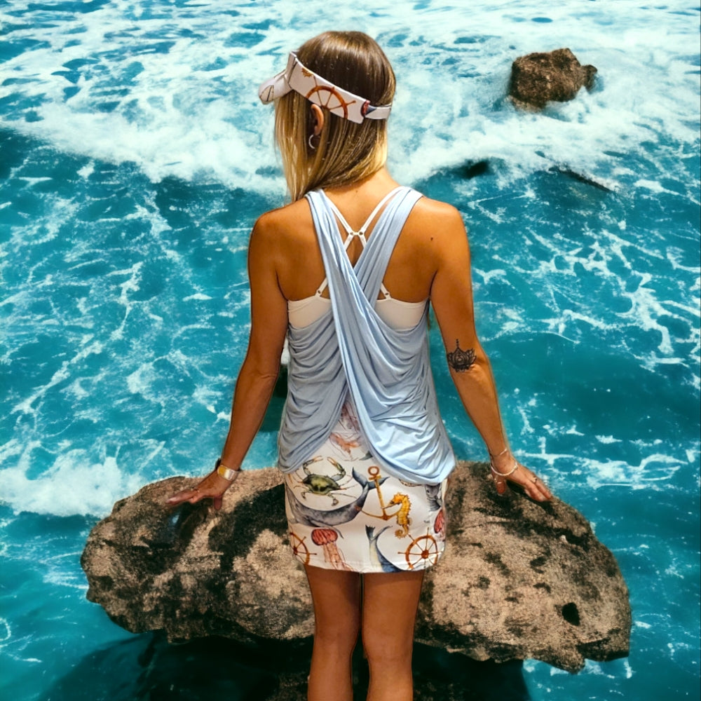 YOGAZ Nautical Skort Ocean Life Print with matching sun visor available Sizes Extra Extra Small to XXL - YOGAZ