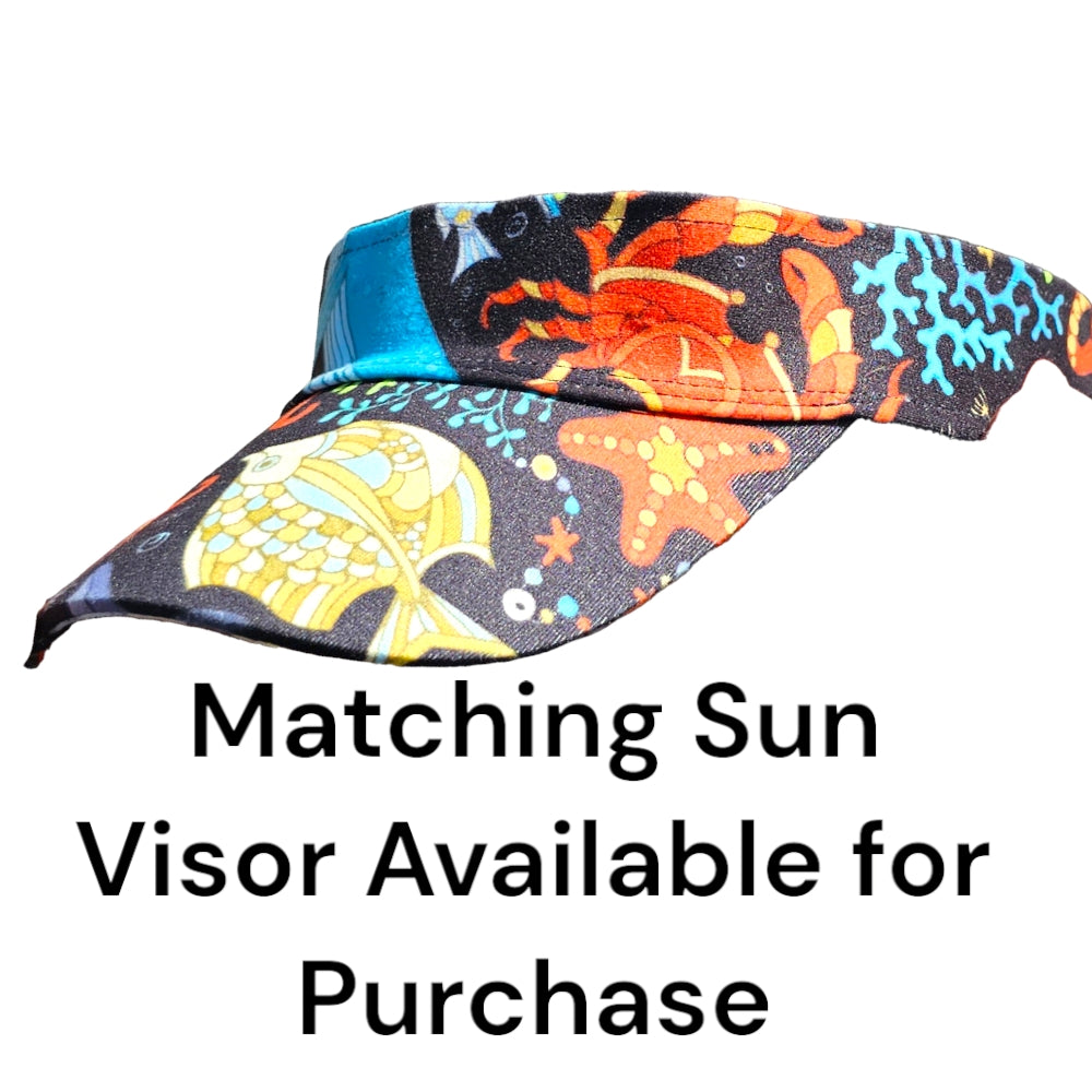 Octy Skort Sea Life Print Sun Visor Hat - Eye-Catching Design, Wide Brim Shade - YOGAZ