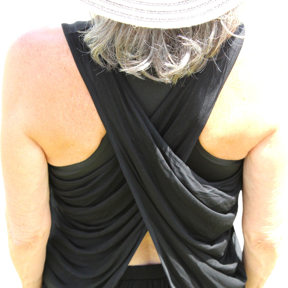 YOGAZ Eco-Friendly Black Bamboo BOW Tank Top in - YOGAZ