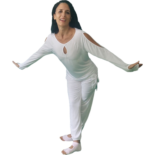 YOGAZ Eco-Friendly Bamboo Breathe Keyhole White Long Sleeve Shirt - YOGAZ