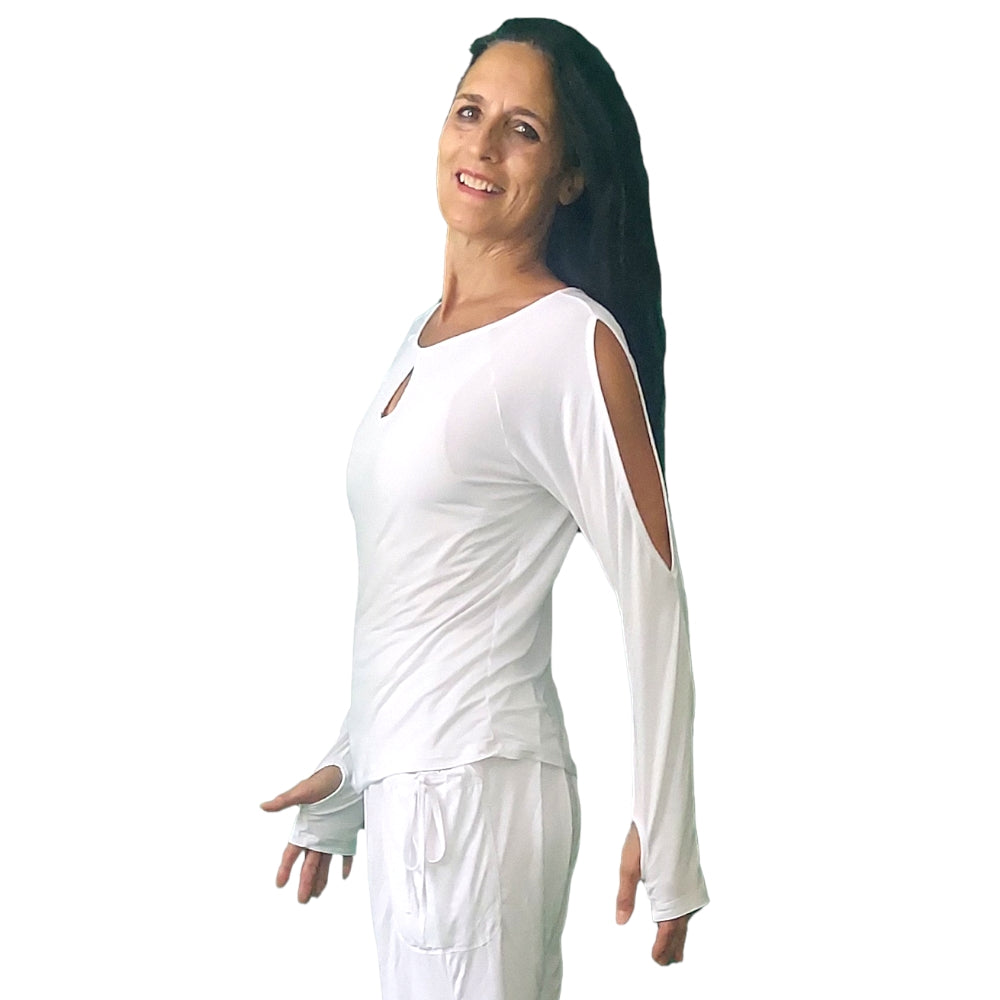 YOGAZ Eco-Friendly Bamboo Breathe Keyhole White Long Sleeve Shirt - YOGAZ
