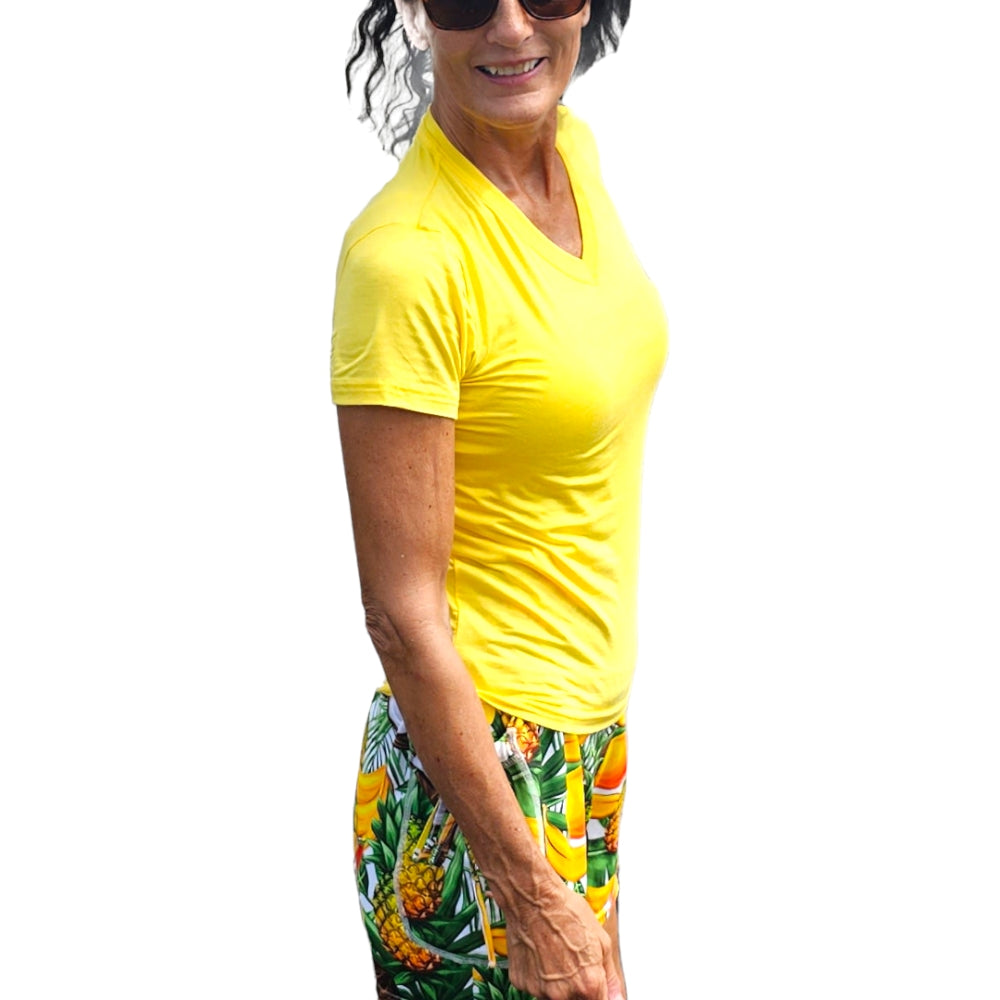 YOGAZ Bamboo UV Protectant V-Neck T-Shirts Yellow Sizes XXS to XXL - YOGAZ