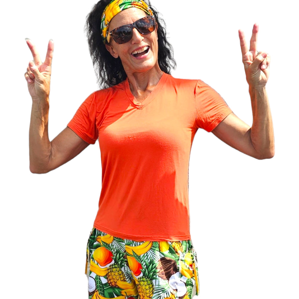 YOGAZ Bamboo  UV Protectant V-Neck T-Shirts Orange Color Sizes XXS to XXL - YOGAZ