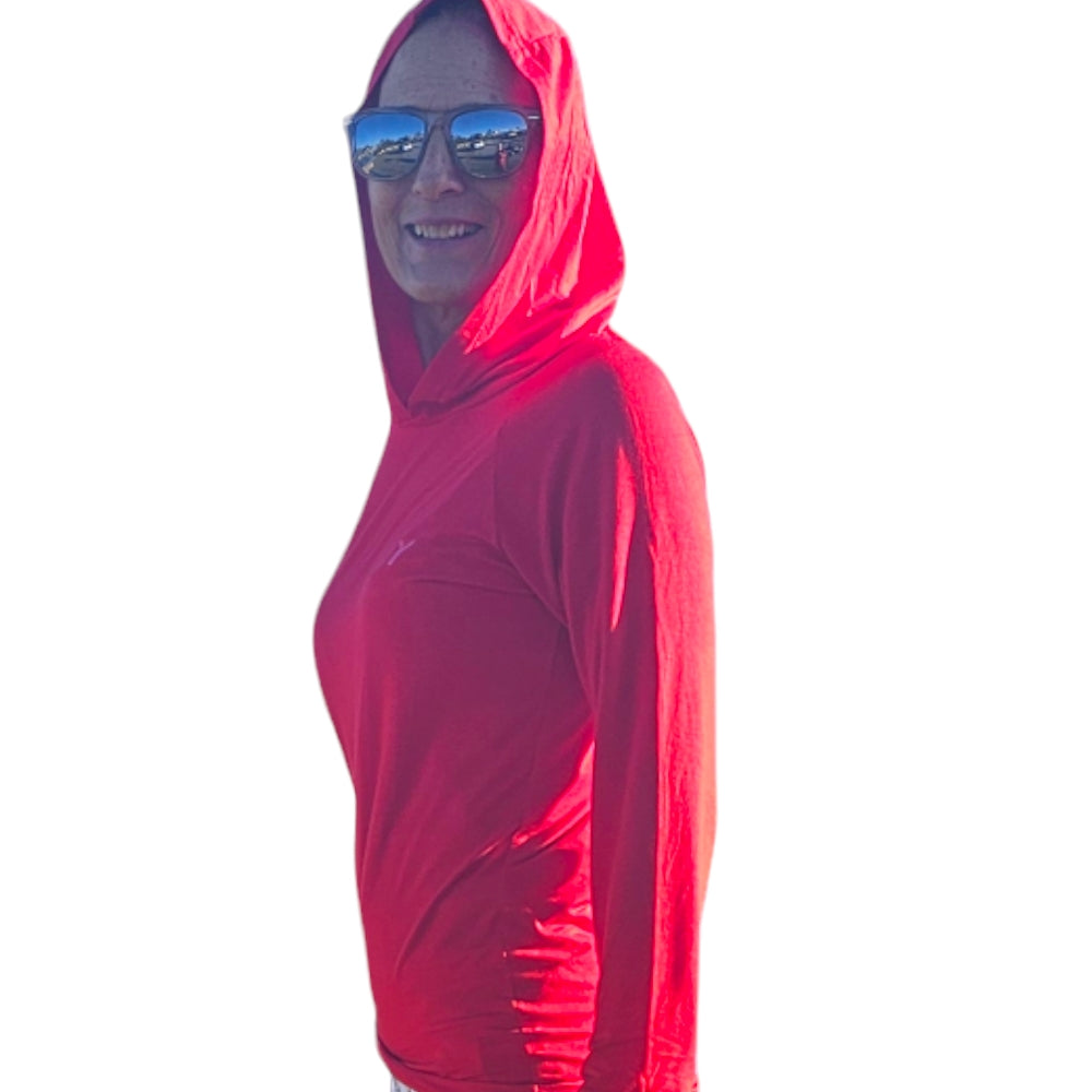 Bamboo Hoodie with UV 50 Protection and Thumb Holes - Red, Sizes XS to 3XL - YOGAZ