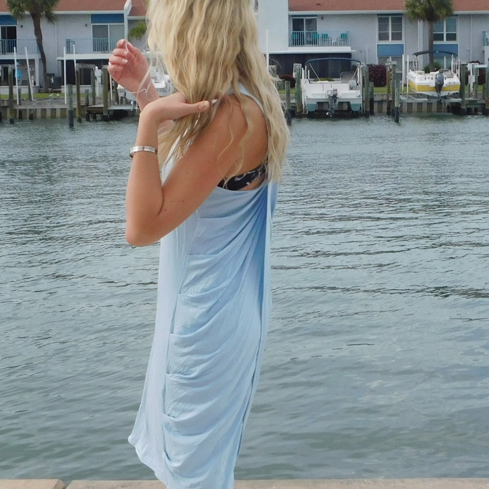 Yogaz New Eco Friendly Bamboo Light Blue Swimsuit Cover-Sun Dress is called "Wave". It's super cute, elegant and so comfortable. - YOGAZ