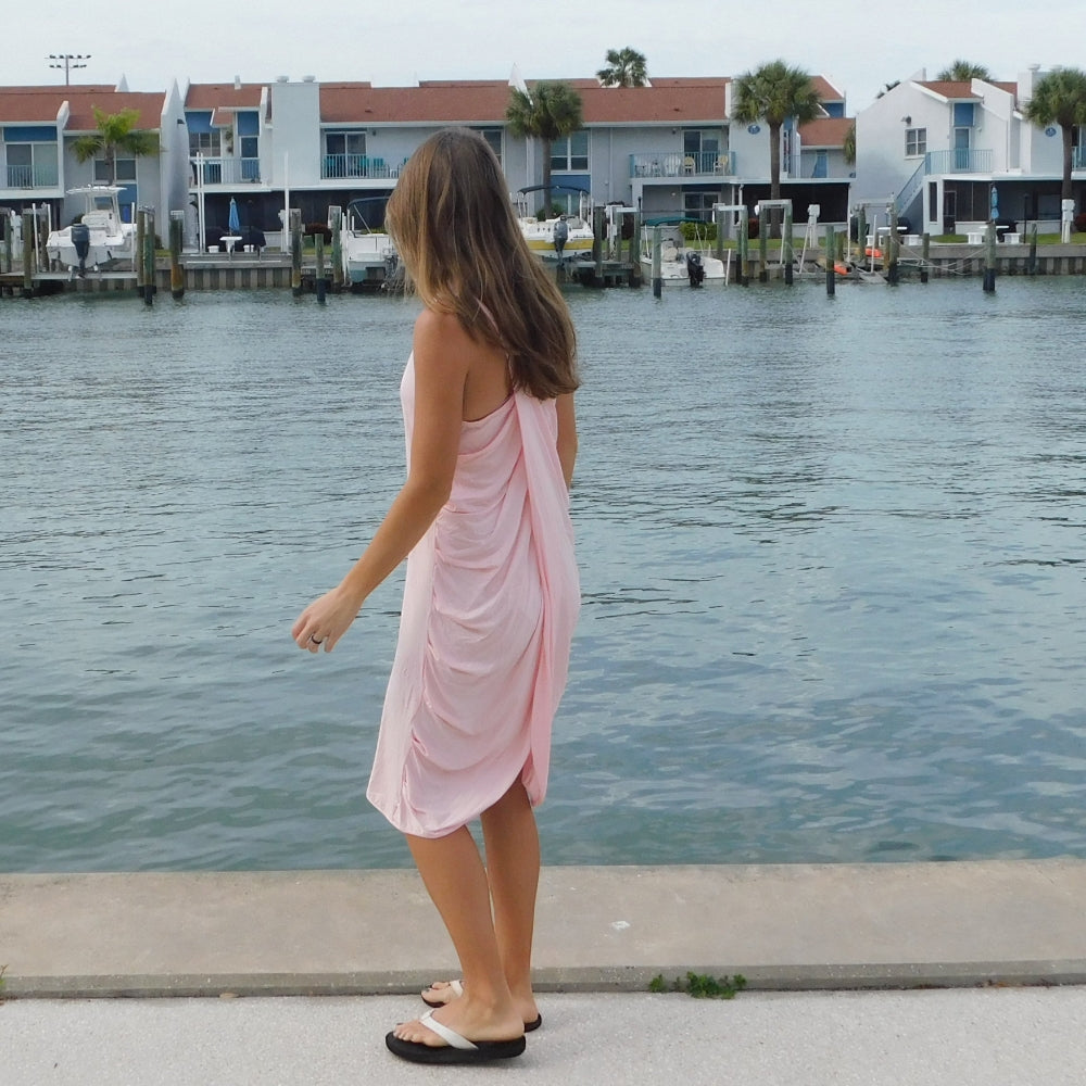 Yogaz New Eco Friendly Bamboo Pink Swimsuit Cover-Sun Dress is called "Wave". It's super cute, elegant and so comfortable. - YOGAZ