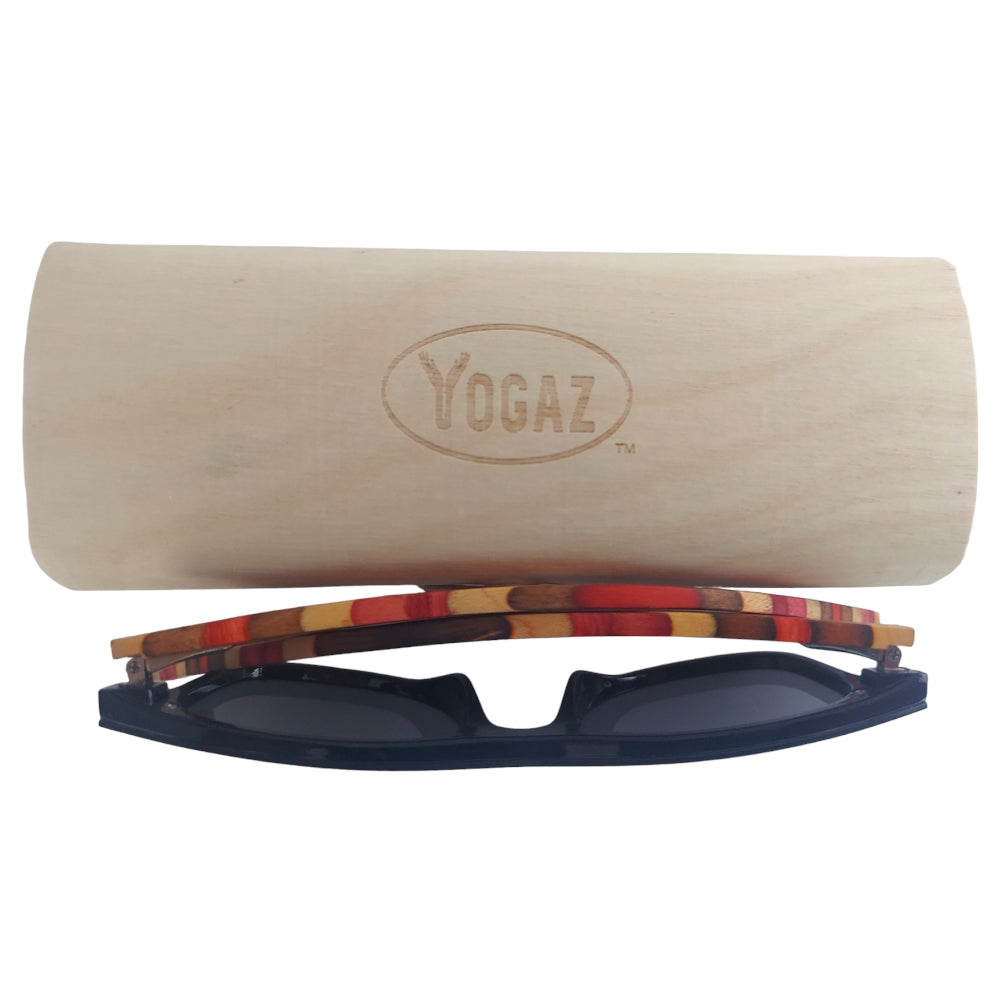 Handcrafted Bamboo Sunglasses with Maroon Stripe Polarized UV400 Lenses - YOGAZ