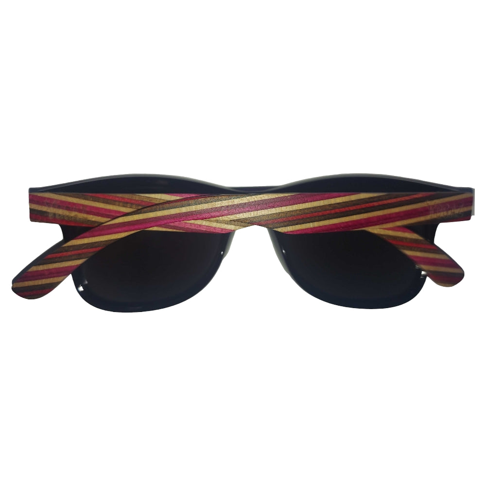 Handcrafted Bamboo Sunglasses with Maroon Stripe Polarized UV400 Lenses - YOGAZ